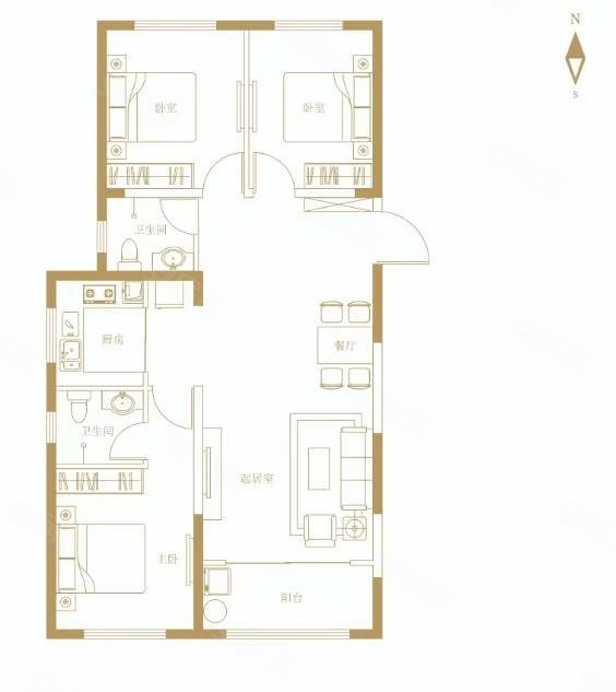 中国府3室2厅2卫120.04㎡南北110万