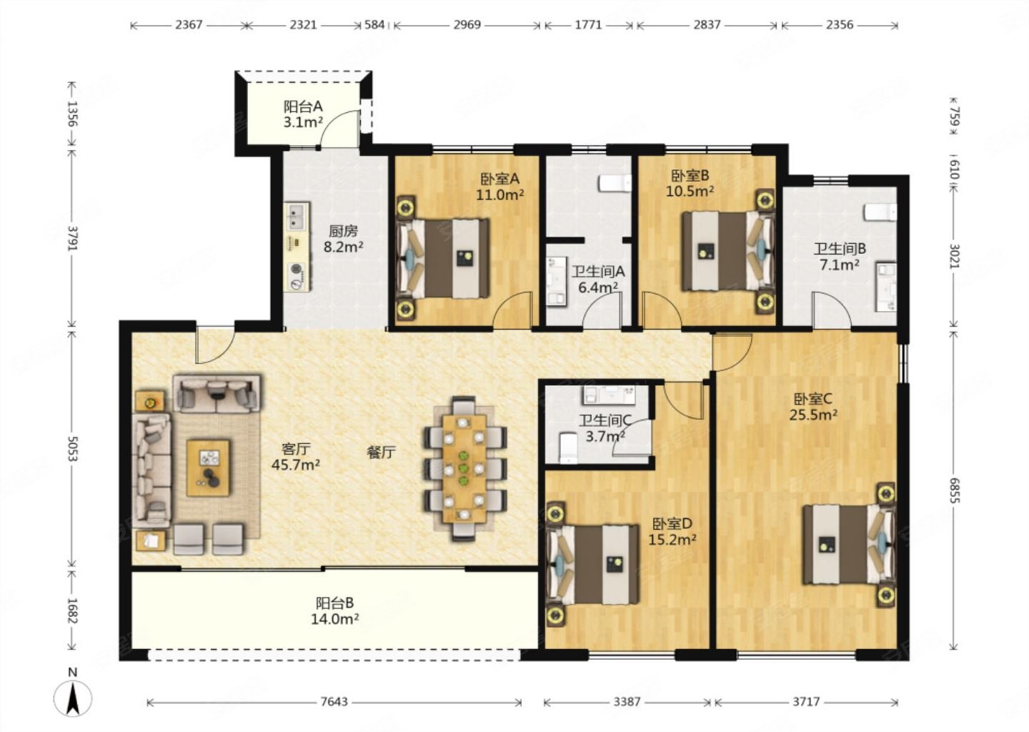 浐河边次新洋房社区龙湖香醍璟宸横厅四居室视野无遮挡