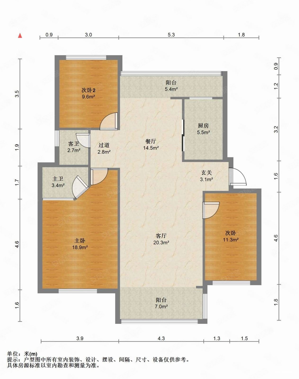 怡景御园3室2厅2卫120㎡南北52万