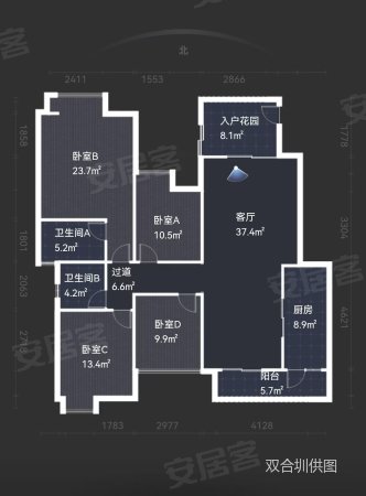 贝蒙天地4室2厅2卫150.09㎡南北148万