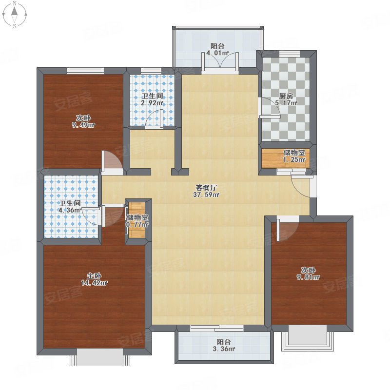 青云国际城3室2厅1卫121㎡南北69.8万
