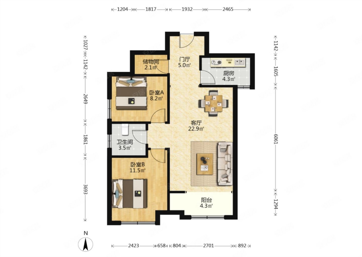 经发 南区 带电梯 刚需两居 南向采光好 房龄新,城市锦上二手房,159万