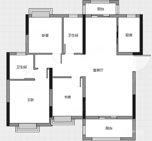 博森监利城市广场3室2厅2卫116㎡南北67.8万