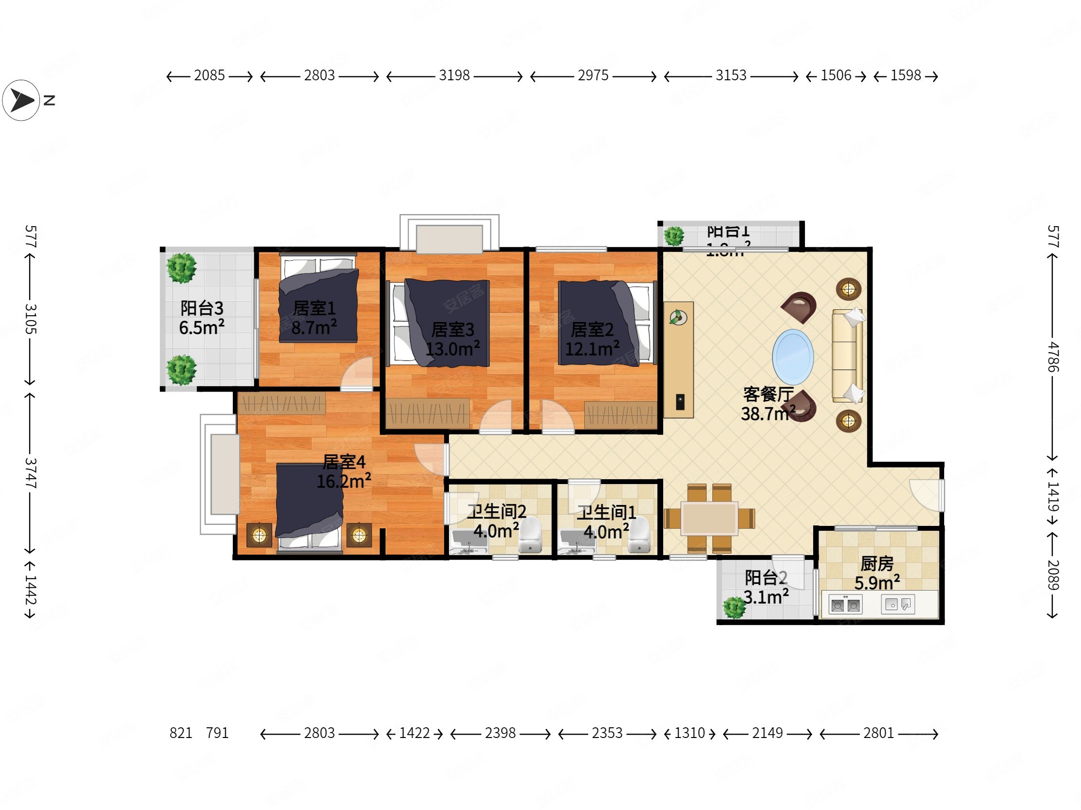 地铁口大4房 莱蒙物业 南北通透 看房方便,中央悦城二手房,0万,4室2厅