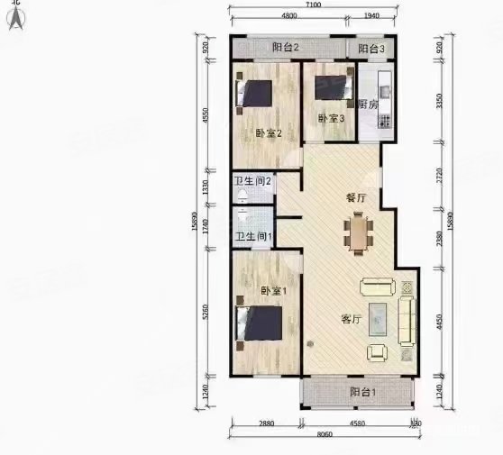 彩虹家园(北区)3室2厅2卫137㎡南北708万