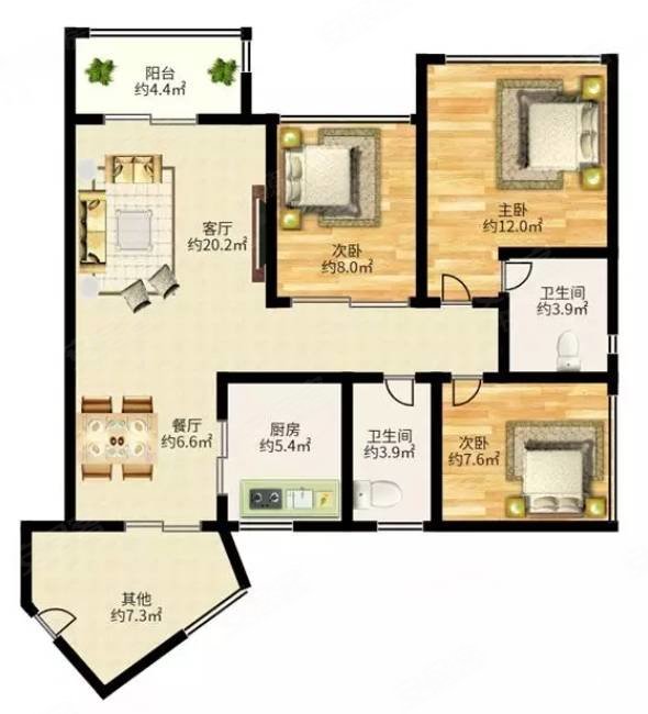 万科金域东郡3室2厅2卫89.04㎡南北291.8万