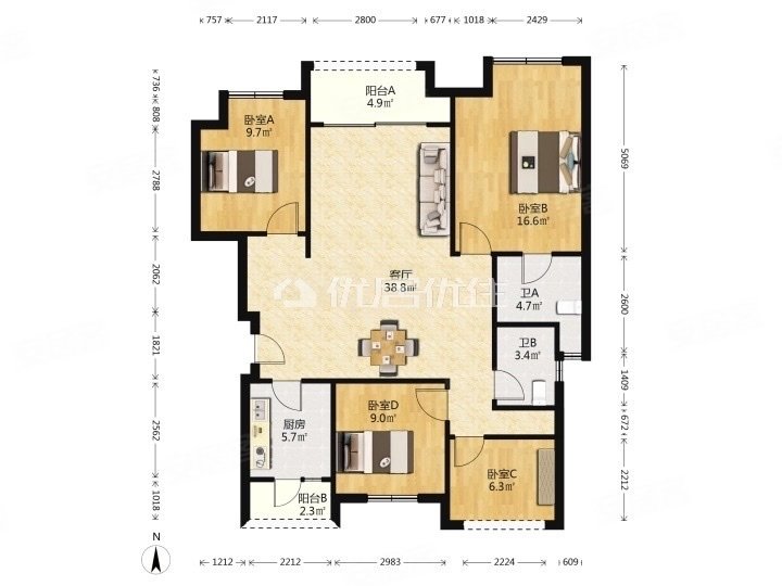 电梯房116平4室朝向北金科博翠园看房方便有钥匙