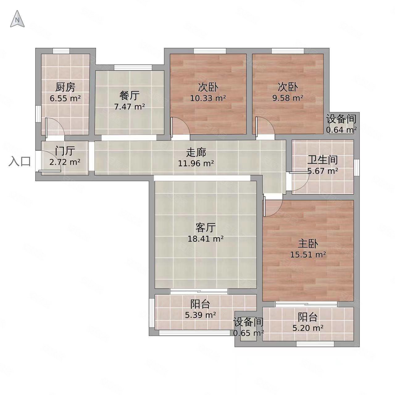 华贝城市广场3室2厅1卫99㎡南北89万