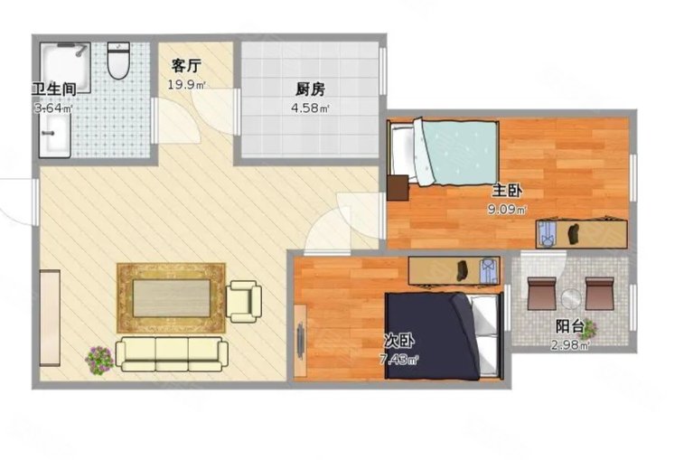 乾城2室2厅1卫75.56㎡南北70万