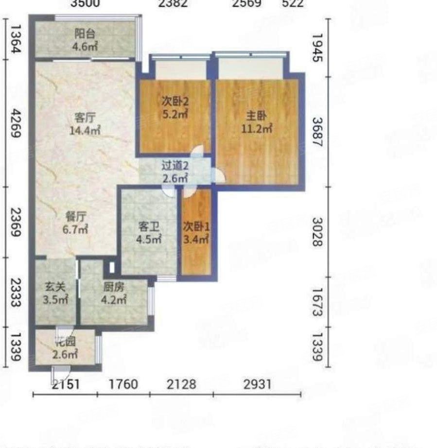 亚运城天珑3室2厅1卫87.29㎡南210万