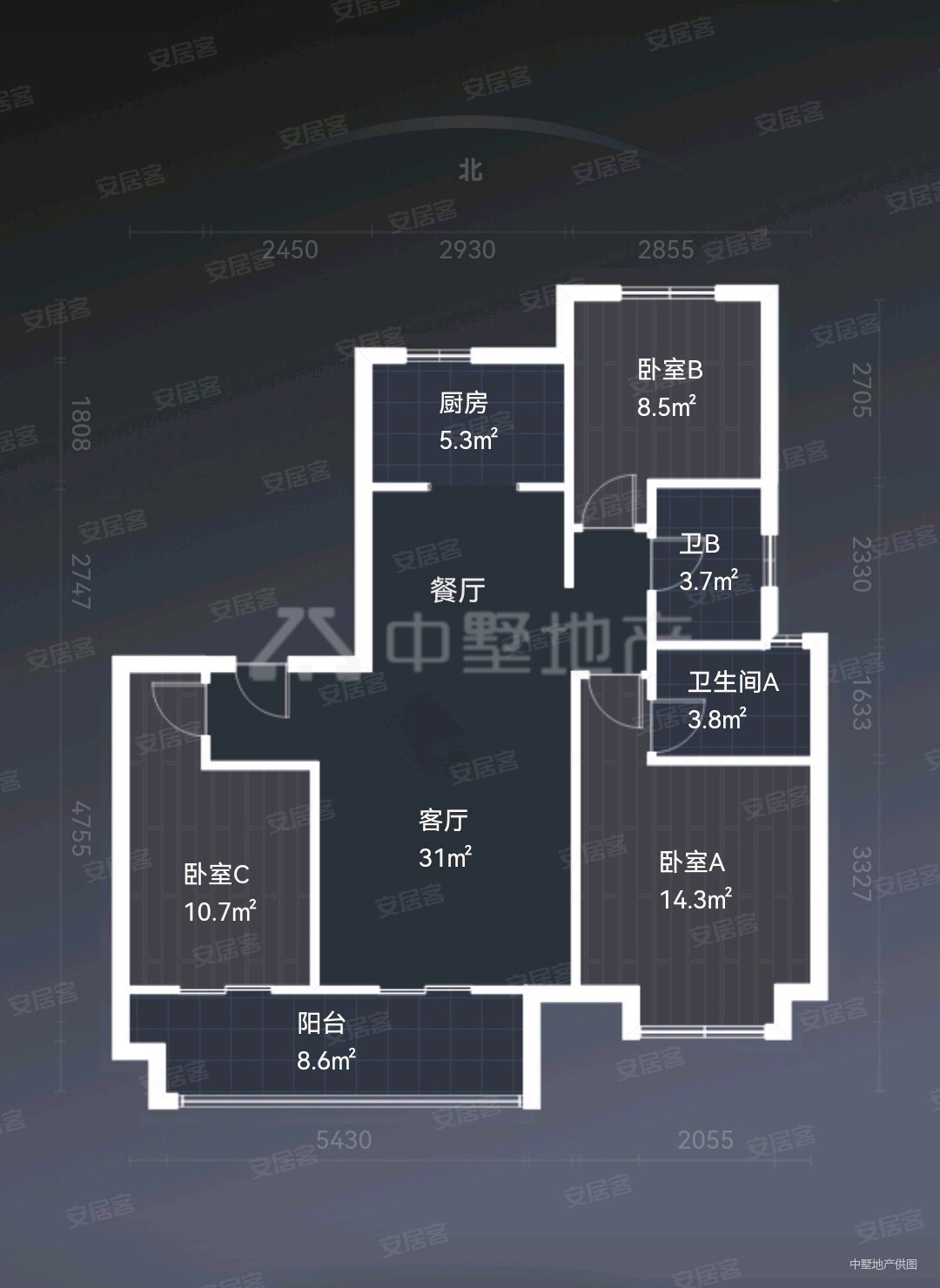 飞机户型 随时看房,汀海壹品二手房,176万,3室2厅,2卫,121平米-芜湖