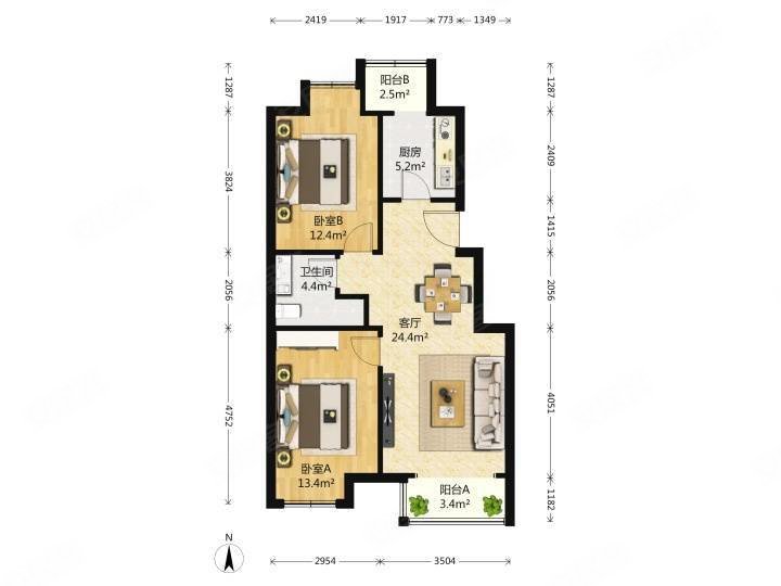 路劲世界城2室1厅1卫84.99㎡南北370万