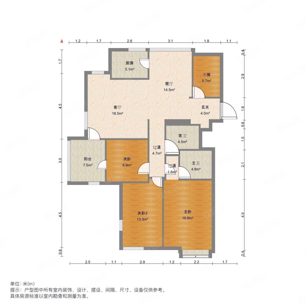 自由水岸花园3室2厅2卫129㎡南北439.8万