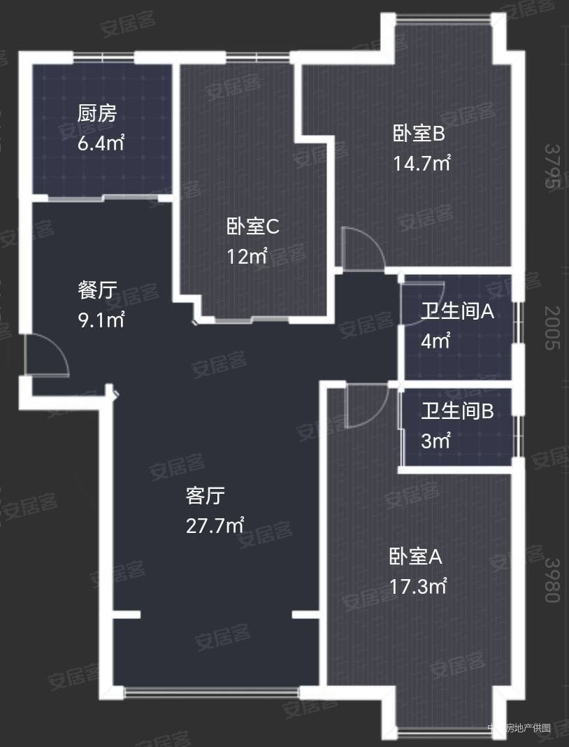 杭州公馆3室2厅2卫131㎡南北74万