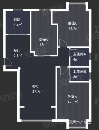 杭州公馆3室2厅2卫131㎡南北74万