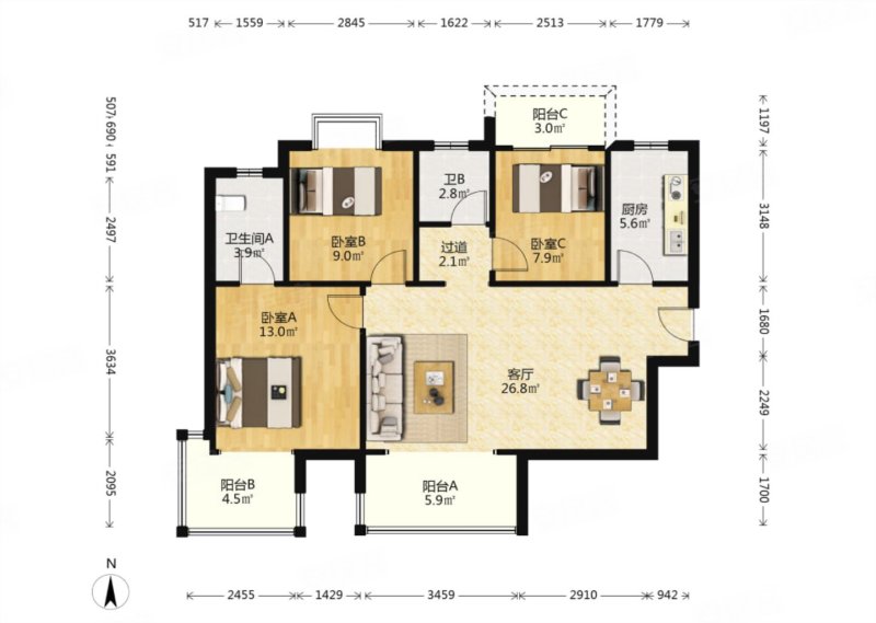 保利西海岸(b区)3室2厅2卫121㎡南188万