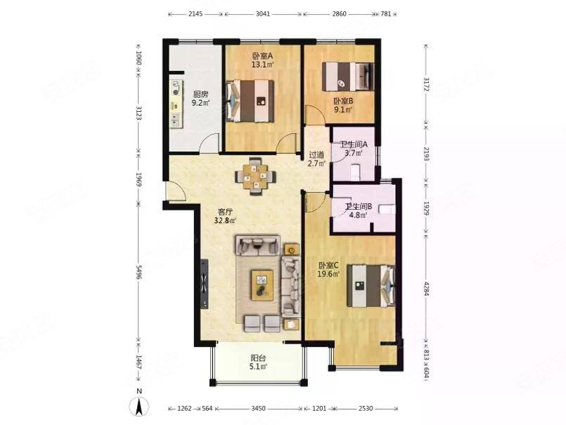 燕京航城3室好位置采光好随时看房房主