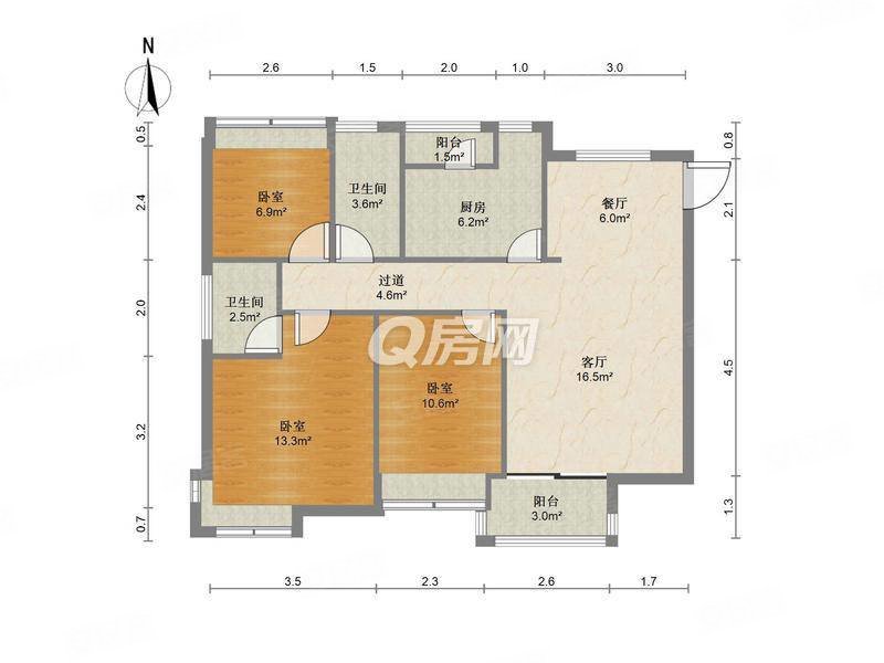 宝翠苑3室2厅2卫89.56㎡南北430万