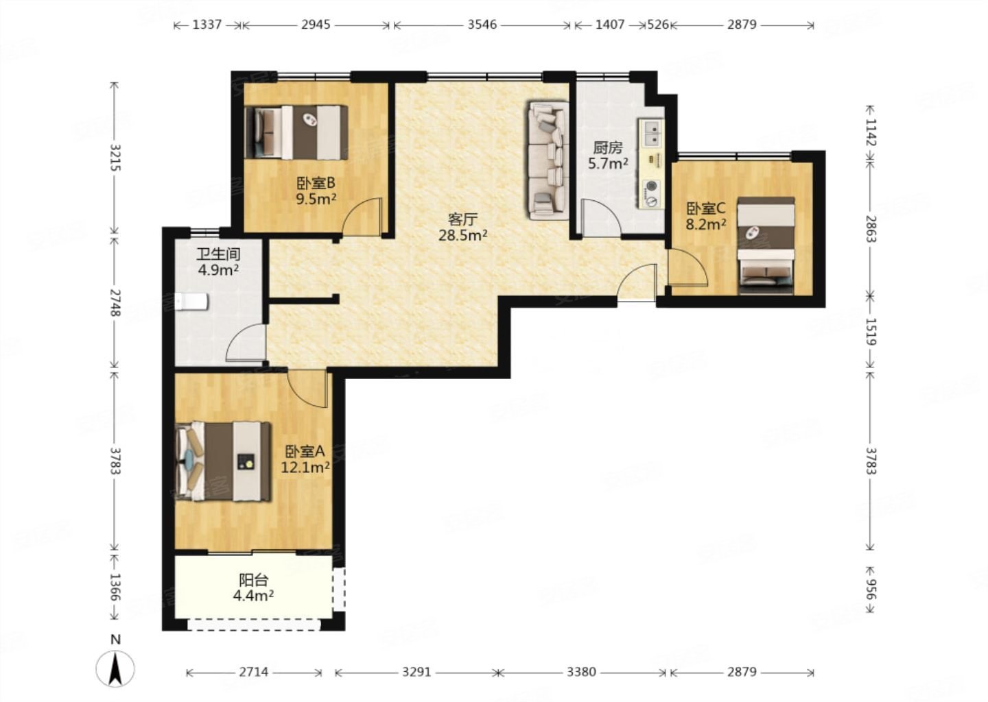 官山花园明厨明卫地理位置好户型方正急卖