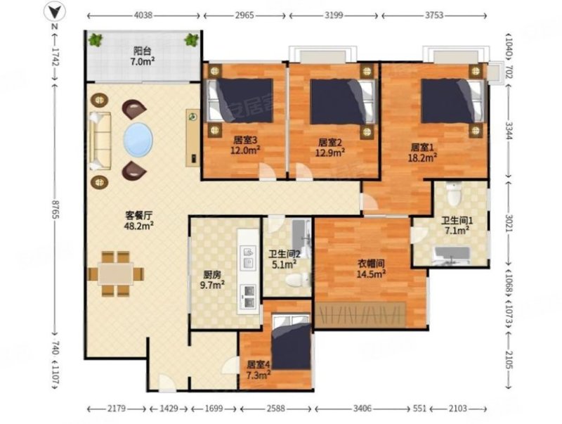 宝生Midtown4室2厅2卫164.3㎡南北1835.23万