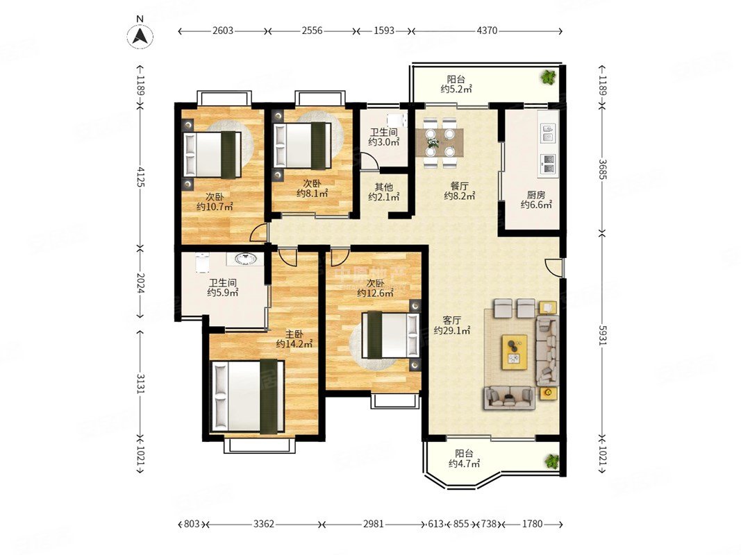 观海台花园4室2厅2卫139.98㎡南北0万