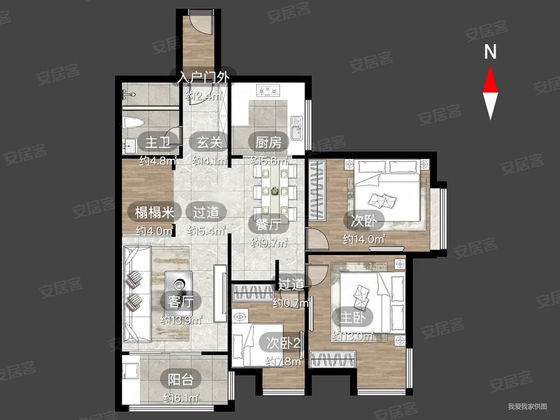 香树湾福园|汉江东路8号3室2厅111.99平方米