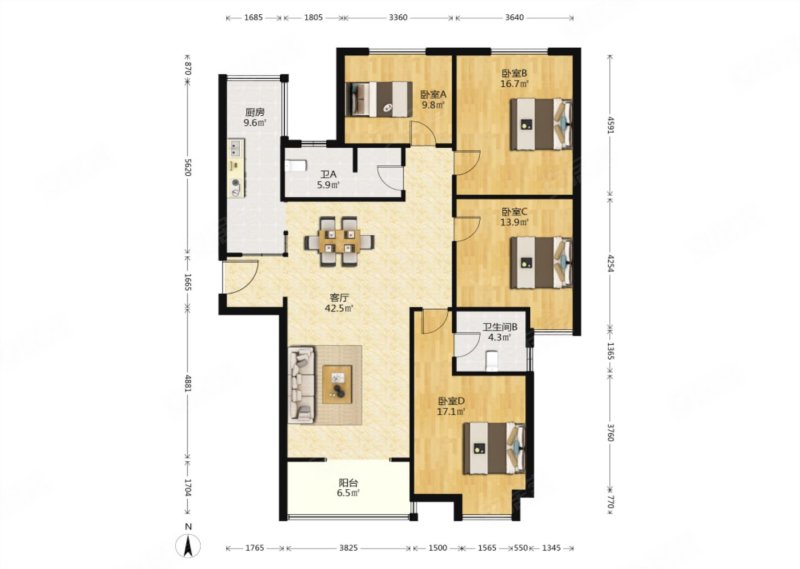 房子通透性好,北边无遮挡视野效果好,楼栋中间位置,永威翡翠城二手房