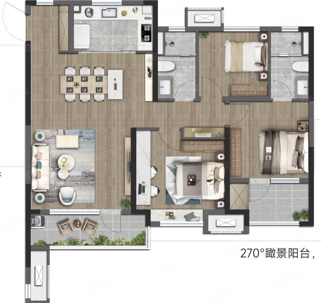 龙湖龙誉城3室2厅2卫130㎡南北94万