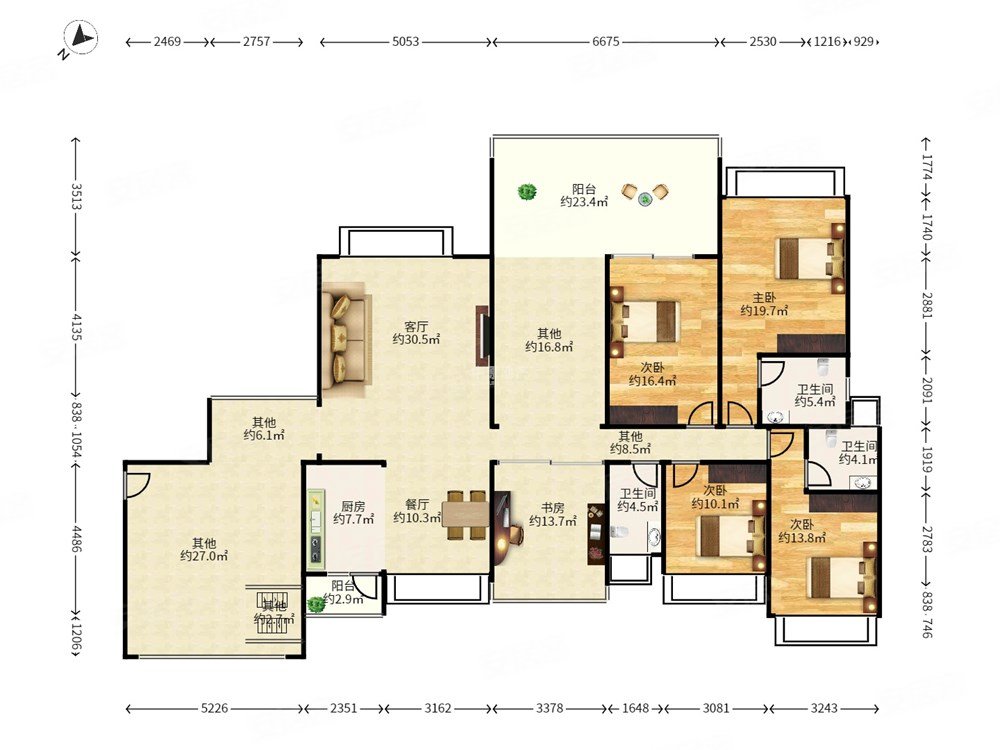 公园大地 174平精装大6房 红本 看园林景观 急卖