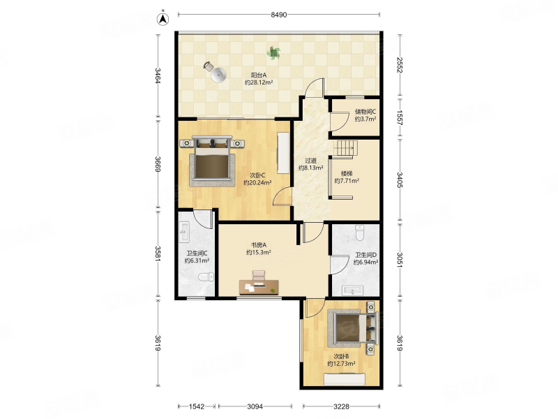 清华坊4室2厅4卫338.04㎡南北2000万