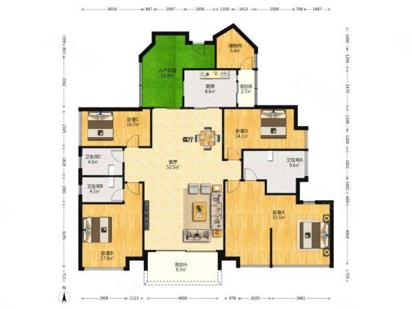 保利心语花园 4 房  221 方 品质小区 全南户型