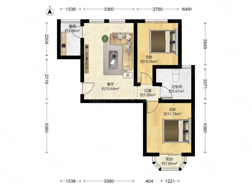 建邦华庭西区2室1厅1卫77.78㎡南北299万