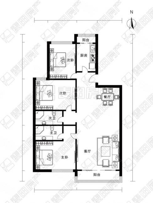 龙锦苑东五区3室1厅2卫124㎡南北415万