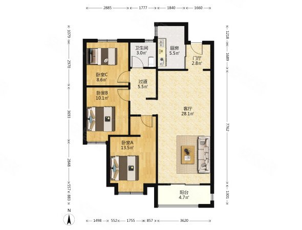 世纪公馆260万精装套三110平带车位有钥匙次顶楼凯德