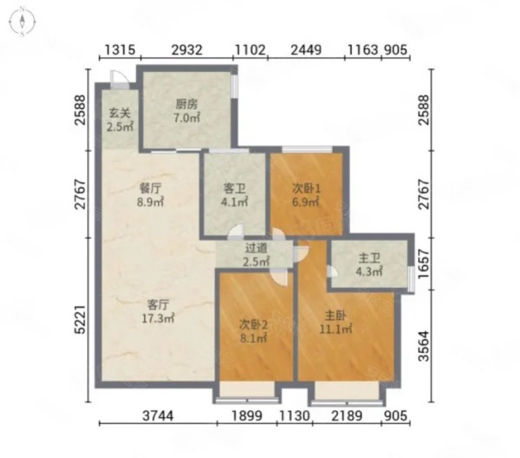 新都中小恒大悦澜庭电梯三室两卫精装全明户型
