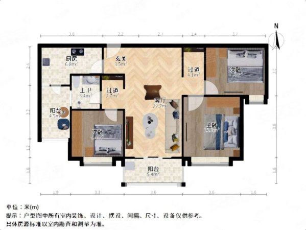 金科仁恒浅棠平江3室2厅2卫107.56㎡南北331万