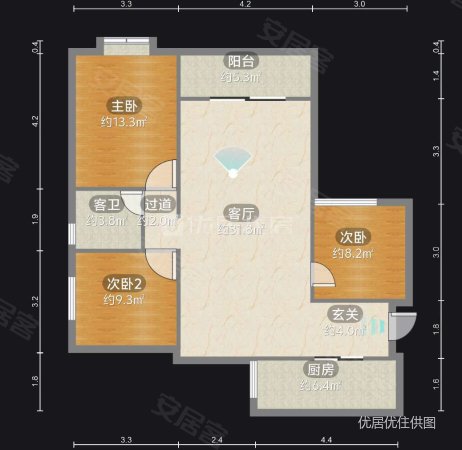 泰湖新居3室1厅1卫84.3㎡南59.8万