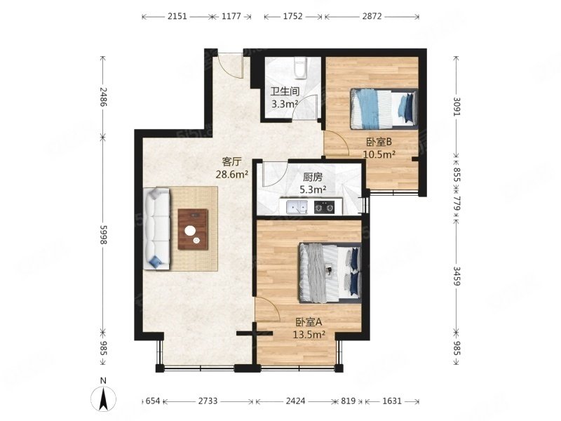 金融街融汇2室1厅1卫77.26㎡南295万