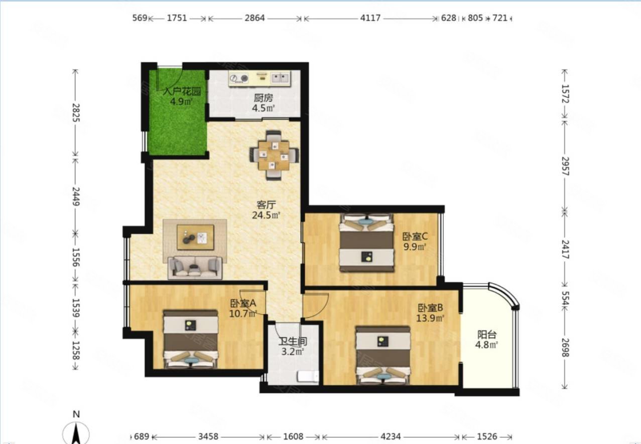元益花园套三户型方正采光好满五年诚心出售随时看房