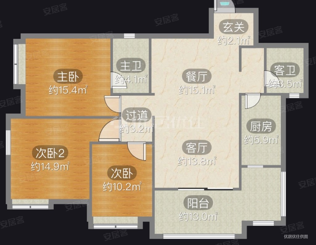 绿地伊顿公馆3室2厅2卫112.5㎡南北64.8万