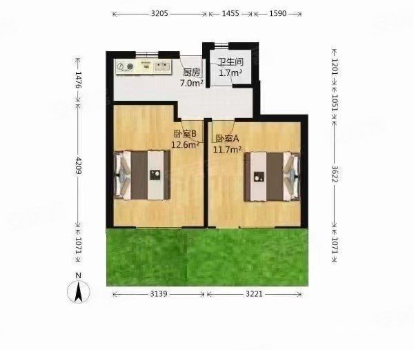 兰溪园2室2厅1卫47.94㎡南北304万