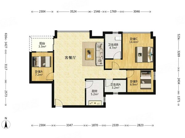 广州天河棠下骏景花园骏景花园 3室2厅2卫 南北通透 配套齐全 精装修