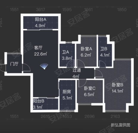 北江明珠2室2厅2卫86.82㎡南61万