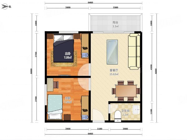 深圳罗湖蔡屋围金园花园花园小区 精装修 阳光充足 2室2厅1卫出租房源