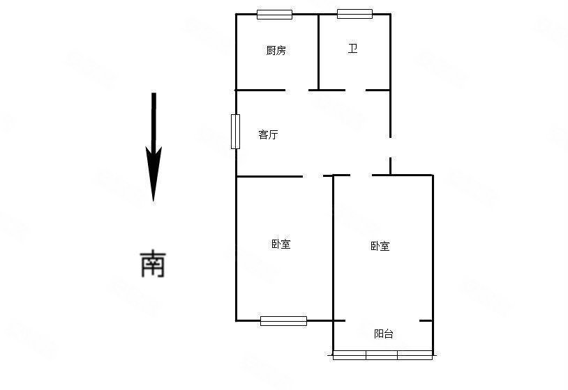 青云公寓2室2厅1卫66.66㎡南北456万