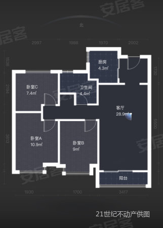 万科润园3室2厅1卫88.95㎡南北142万