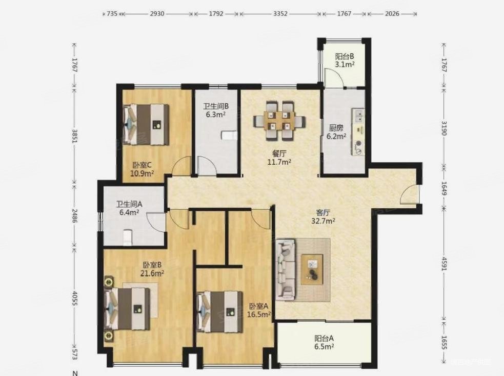 新外滩花苑3室2厅2卫157.1㎡南北1762万
