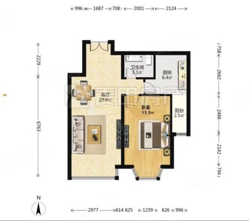 景宜里1室1厅1卫71.03㎡南598万