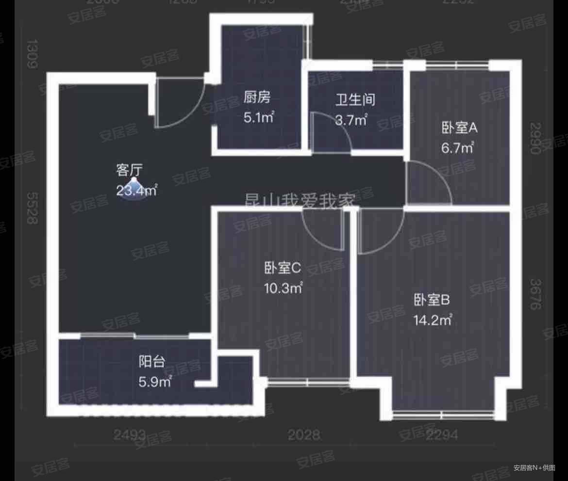 绿地21新城3室2厅2卫87.89㎡南158万