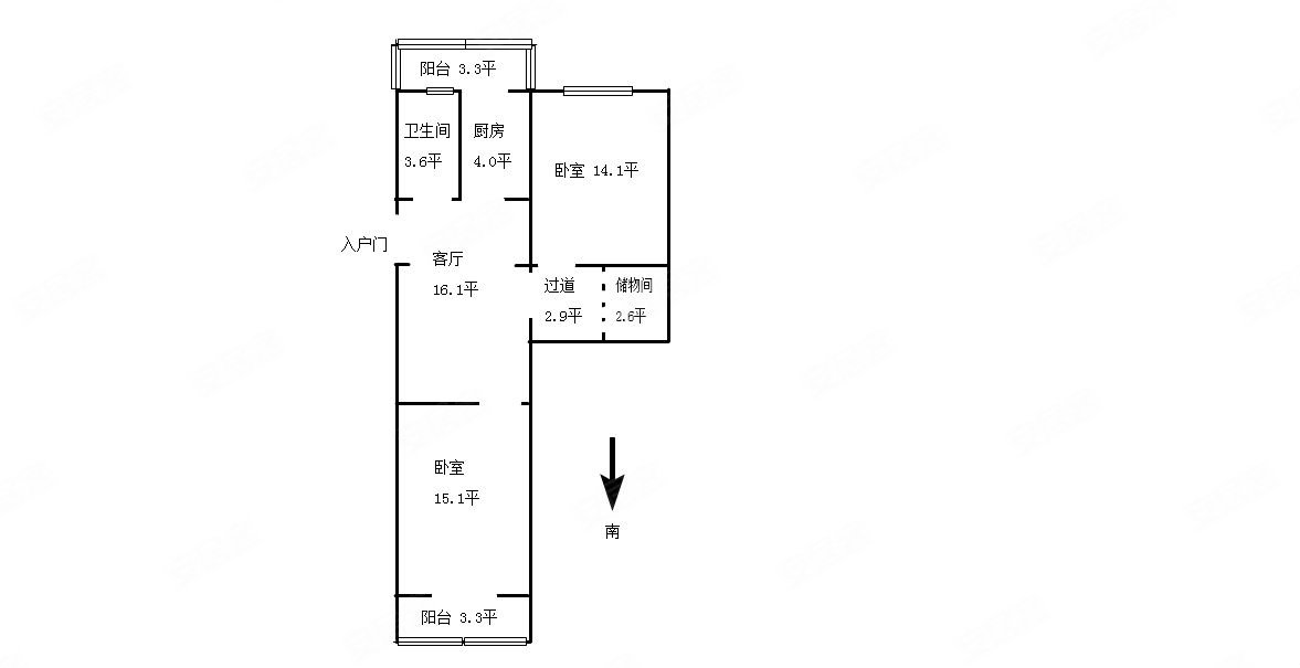 宇萃里2室1厅1卫84.59㎡南北109万